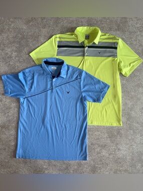 Callaway Men's Polo Shirts - Light Blue & Neon Yellow - XL
